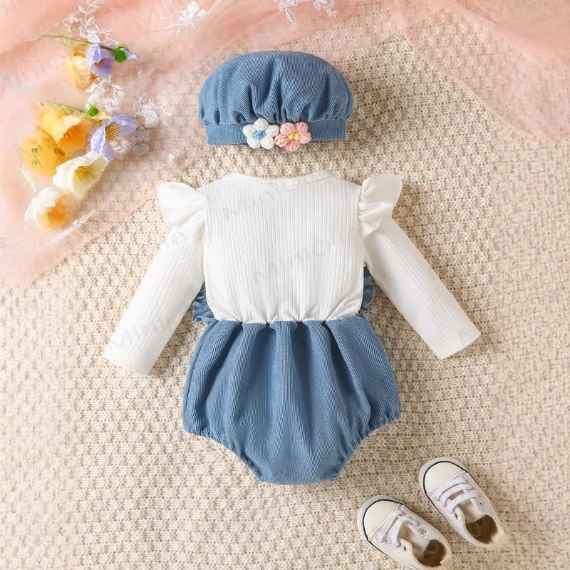 Baby Flower Corduroy Bodysuit with Hat - image 3