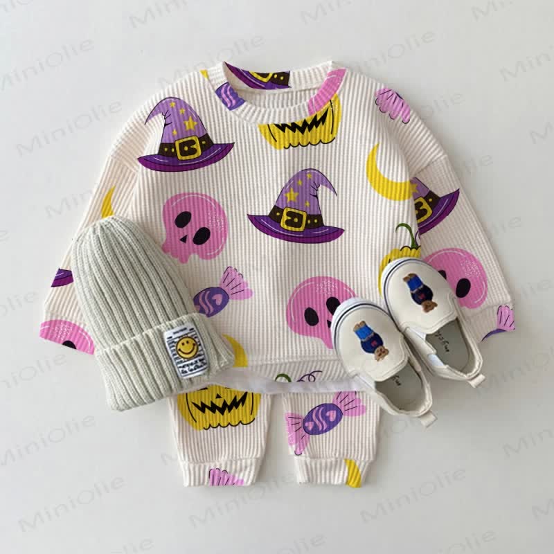 Baby Toddler Halloween Elements Waffle 2-piece Set - Apricot - 3-5T - image 1