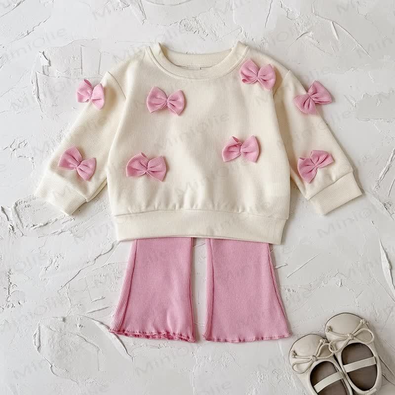 Baby 2-Piece Bow Sweatshirt and Pants Set - Beige - 2-3T - image 1