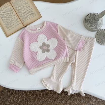 Baby 2-Piece Flower Sweatshirt and Pants Ribbed Set - image 2