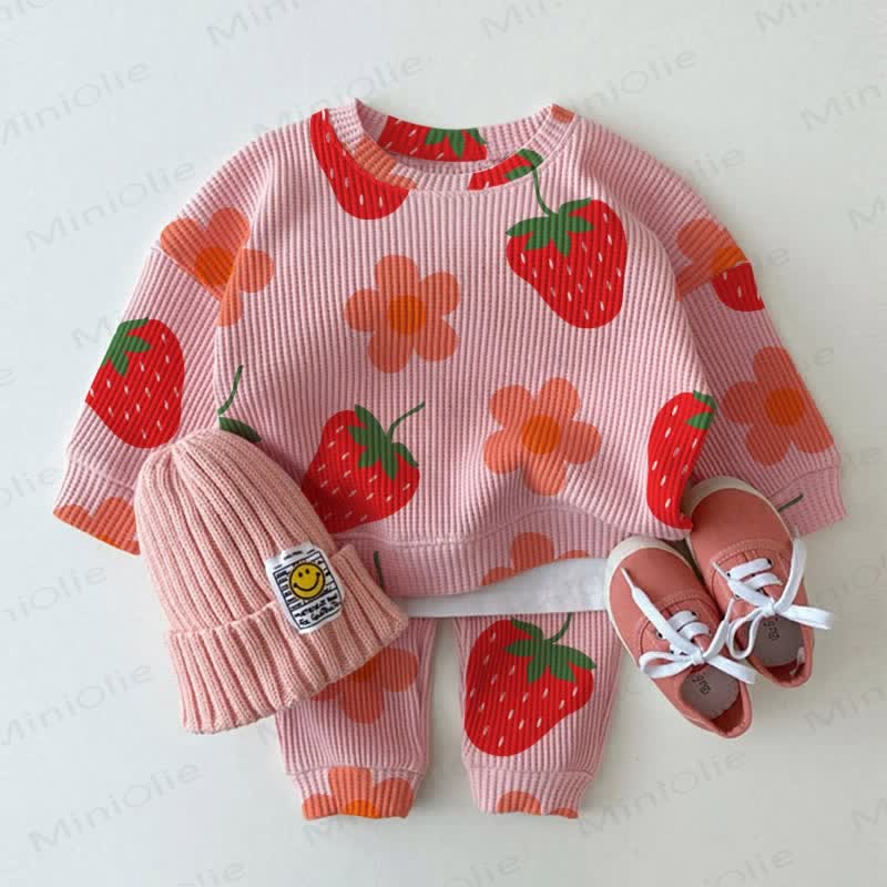 Baby Toddler Strawberry Floral Pink Waffle 2-piece Set - Pink - 2-3T - image 1