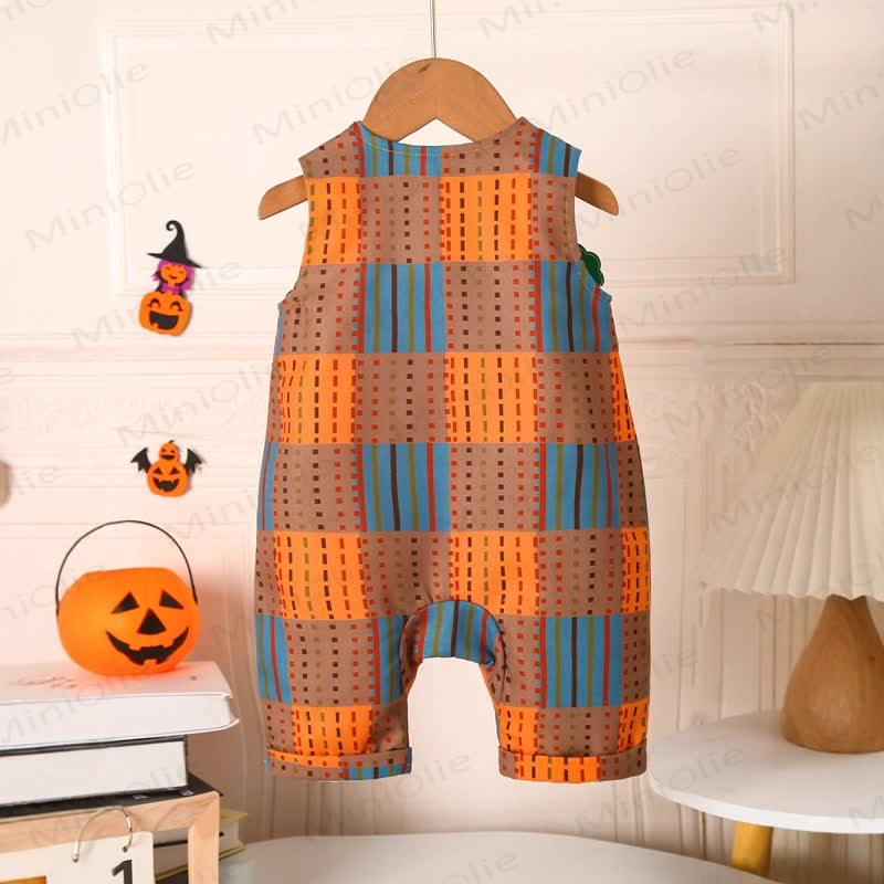 Baby Pumpkin Plaid Halloween Overalls - image 2
