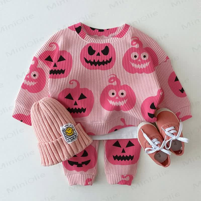 Baby Toddler Pink Halloween Pumpkin Waffle 2-piece Set - Pink - 2-3T - image 1