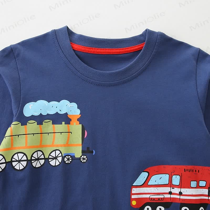 Kid Boy Cartoon Train Blue T-Shirt - image 3