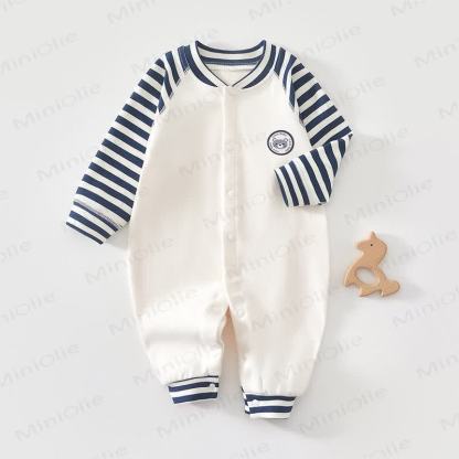 Baby Striped Sleeve Bear Badge Romper - Blue - 2-3T - image 13