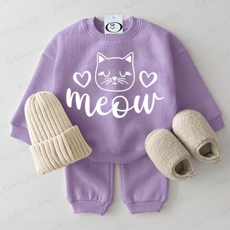 MEOW Baby Cat Purple Sweatsuit 2-piece Set - Purple - 2-3T - image 1