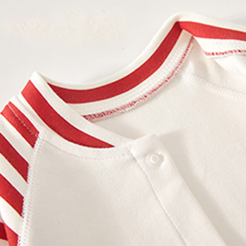 Baby Striped Sleeve Bear Badge Romper - image 4