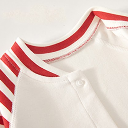 Baby Striped Sleeve Bear Badge Romper - image 4