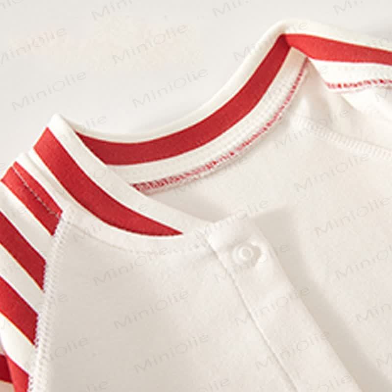 Baby Striped Sleeve Bear Badge Romper - image 4