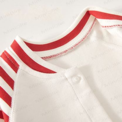 Baby Striped Sleeve Bear Badge Romper - image 4