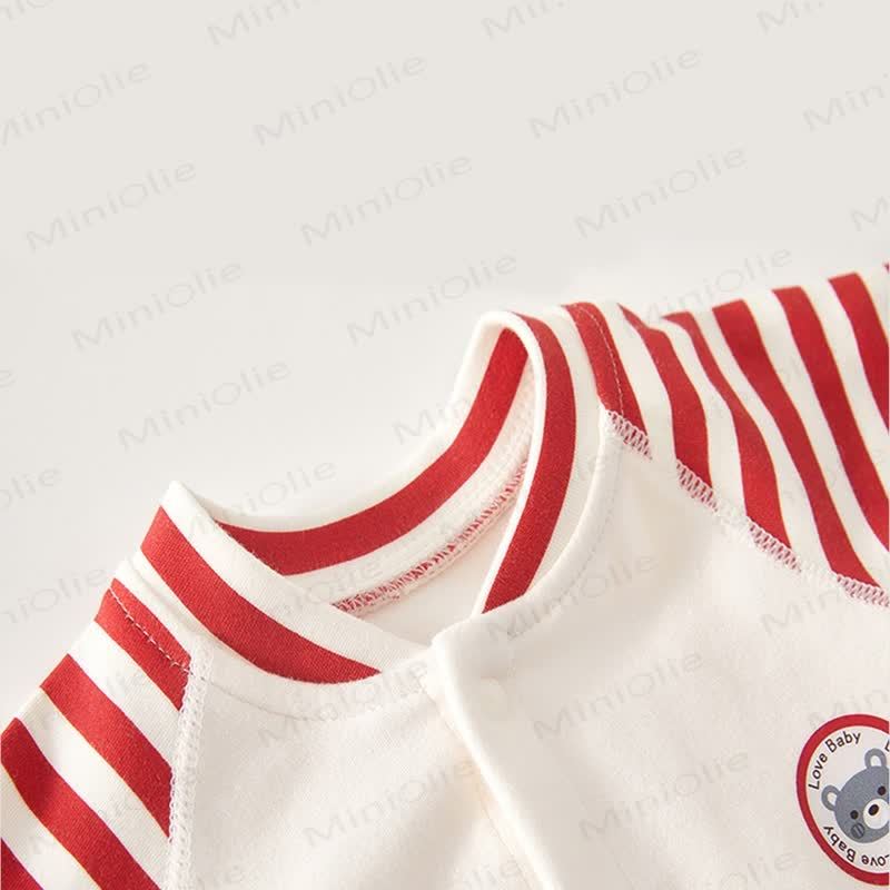 Baby Striped Sleeve Bear Badge Romper - image 2