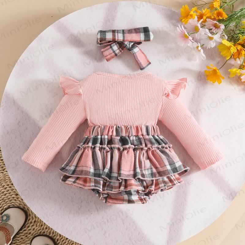 Baby Plaid Bow Bodysuit with Headband - image 10