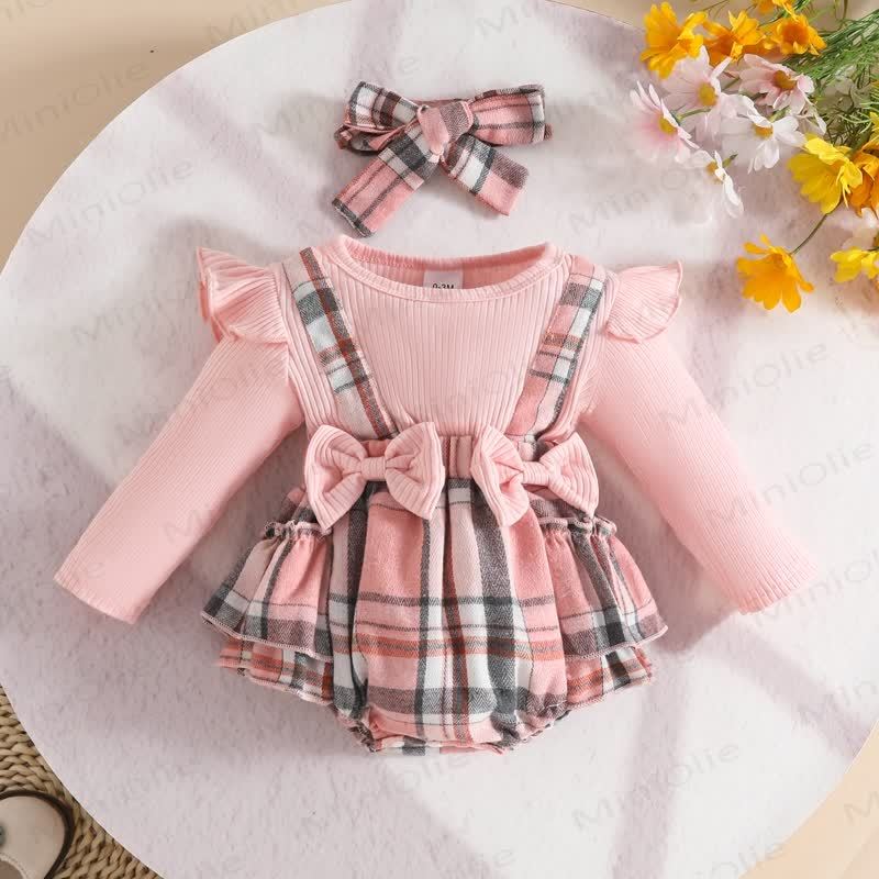 Baby Plaid Bow Bodysuit with Headband - Pink - 12-18M - image 9