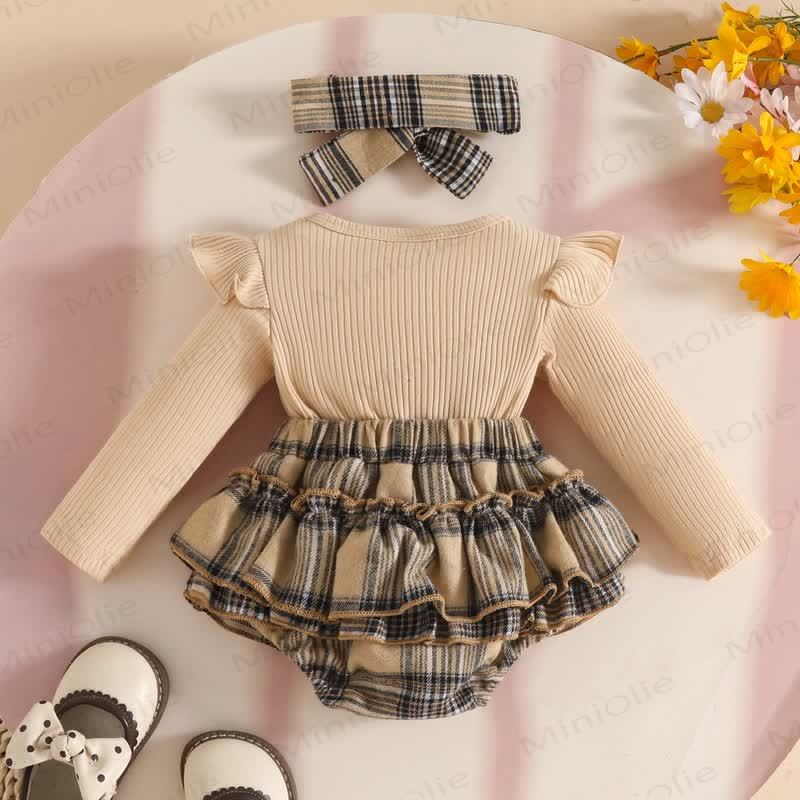 Baby Plaid Bow Bodysuit with Headband - image 2