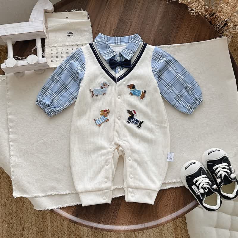 Baby Gentleman Dogs Patch Romper - Blue&White - 18-24M - image 1