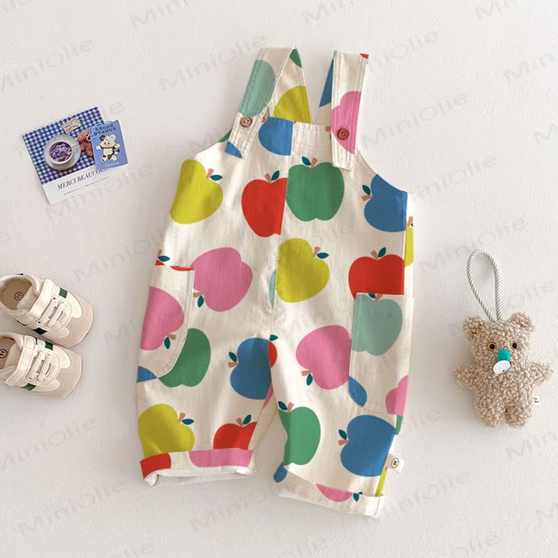 Baby Toddler Colored Apple Printed Overalls  - Apricot - 2-3T - image 1