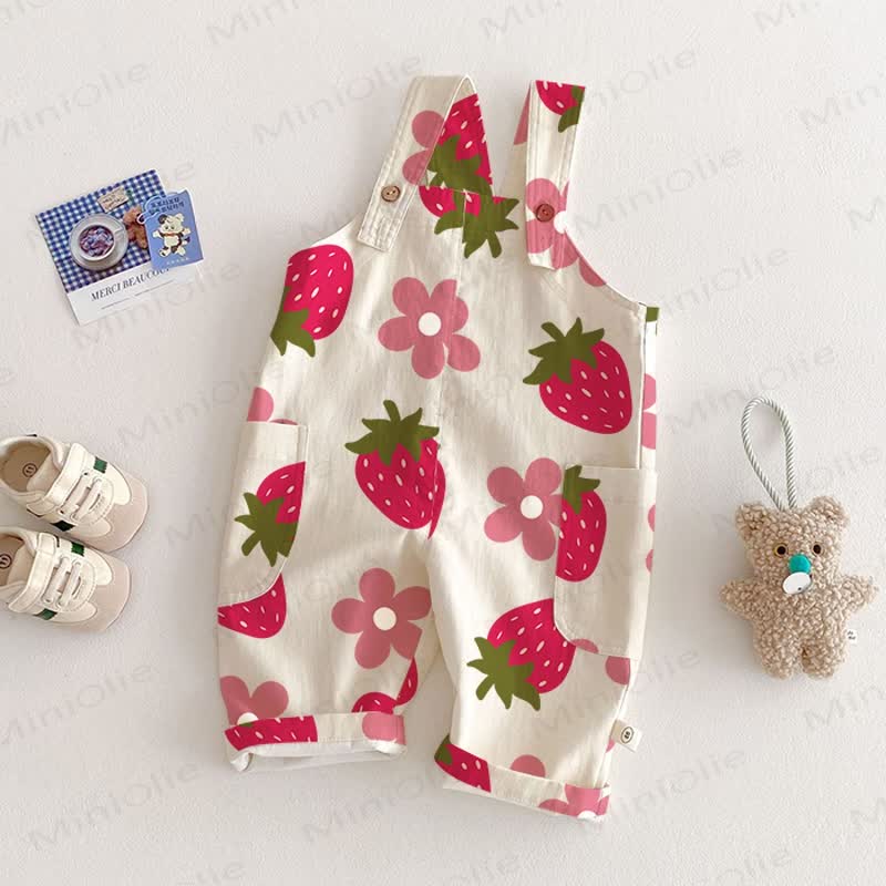 Baby Toddler Strawberry Floral Overalls  - Apricot - 2-3T - image 1