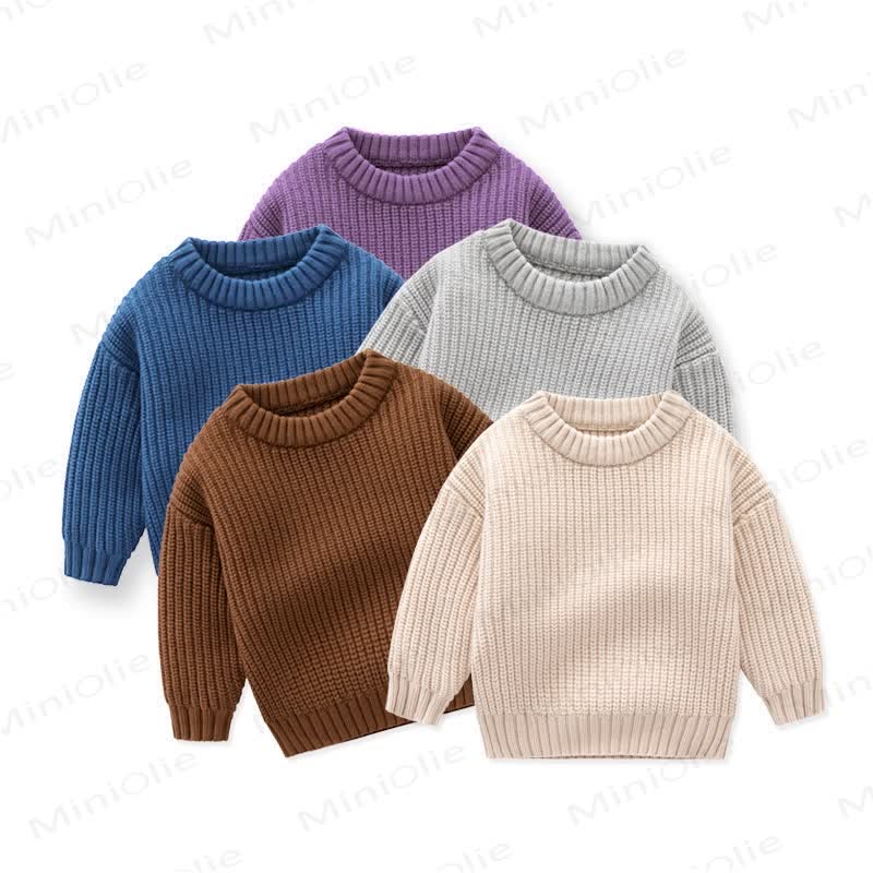 Kid Solid Color Crew Neck Knit Sweater - image 2
