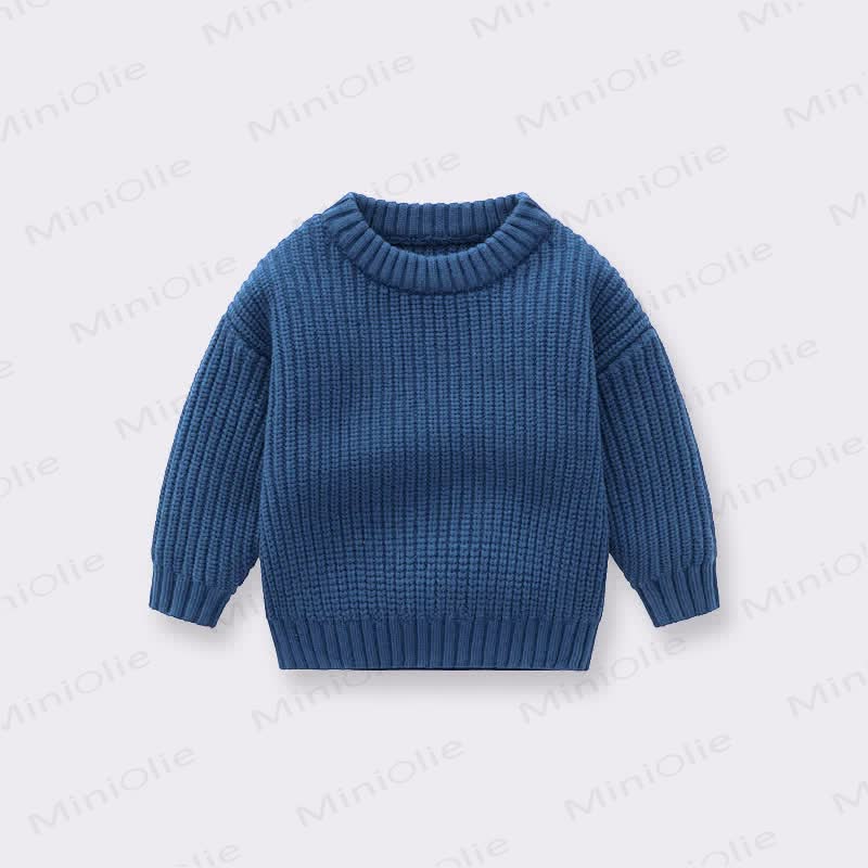 Kid Solid Color Crew Neck Viintage Sweater - Navy Blue - 8Y - image 4