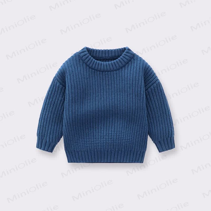 Kid Solid Color Crew Neck Viintage Sweater - Navy Blue - 8Y - image 4
