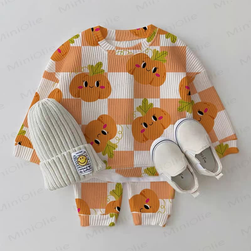 Baby Orange Checkerboard Pumpkin Waffle 2-piece Set - Beige - 2-3T - image 1