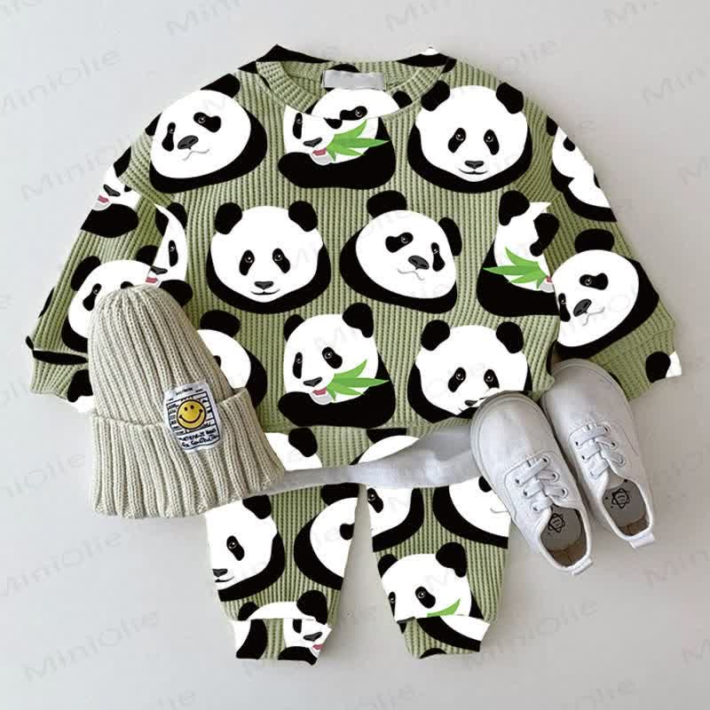 Baby Cute Panda Printed Waffle 2-piece Set - Grey Green - 2-3T - image 1