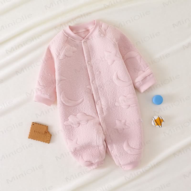 Baby Moon Star Solid Color Quilted Romper - Pink - 18-24M - image 2