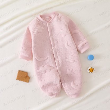 Baby Moon Star Solid Color Quilted Romper - Pink - 18-24M - image 2