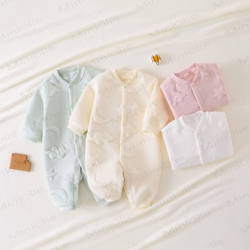 Baby Moon Star Solid Color Quilted Romper - image 1