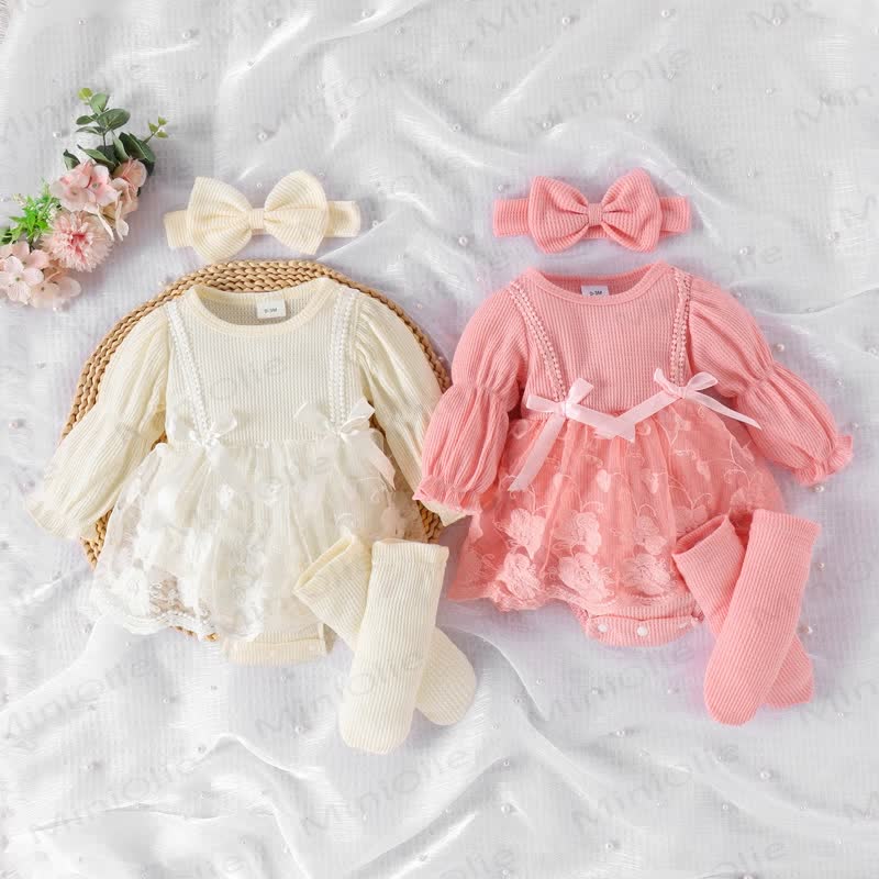 Baby Waffle Skirted Bodysuit Headband Sock  - image 1
