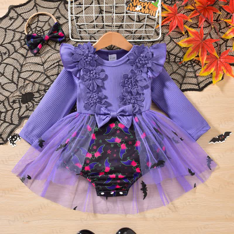 Baby Ribbed Halloween Skirt Bodysuit - Purple - 12-18M - image 2