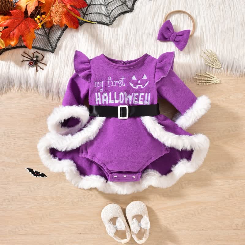 MY FIRST HALLOWEEN Baby Skirt Bodysuit with Headband - Purple - 12-18M - image 1