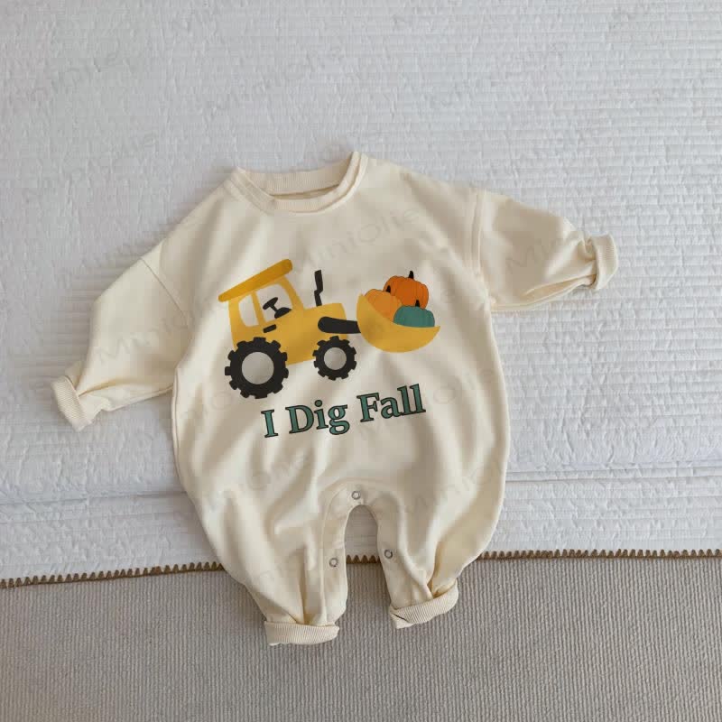 I DIG FALL Baby Excavator Beige Romper - Beige - 2-3T - image 1
