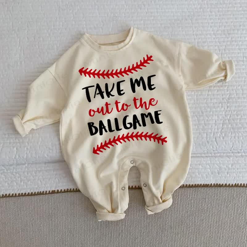 TAKE ME OUT TO THE BALLGAME Baby Baseball Beige Romper - Beige - 2-3T - image 1