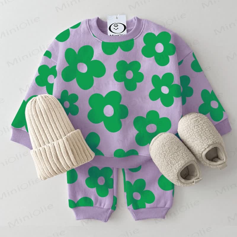 Baby Toddler Green Flower Purple 2-piece Set - Purple - 3-5T - image 1