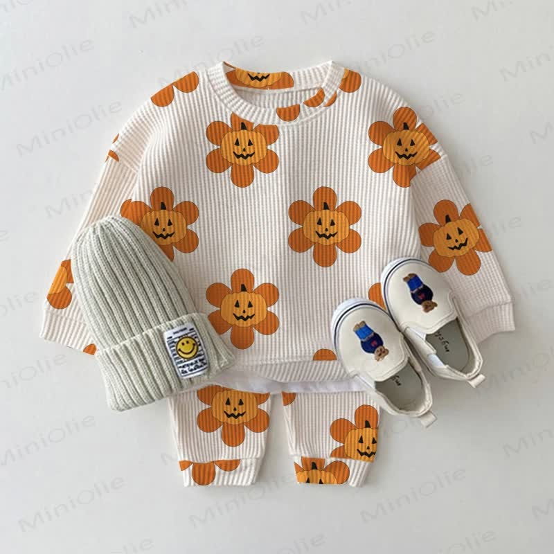 Baby Toddler Pumpkin Flower Waffle 2-piece Set - Apricot - 3-5T - image 1