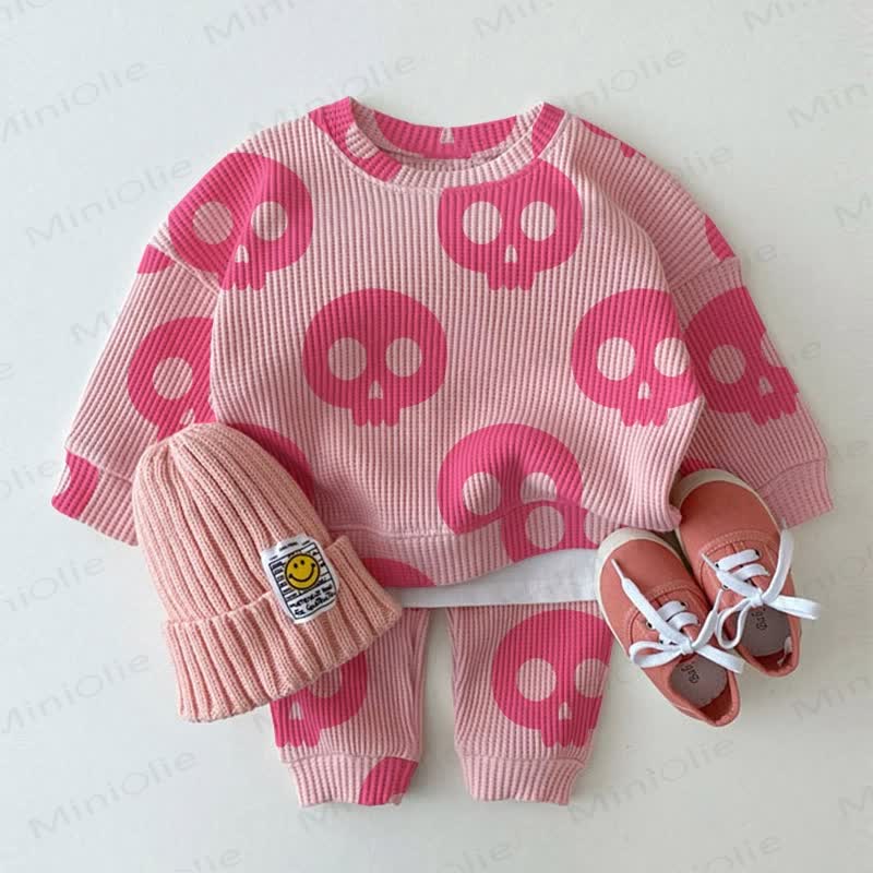 Baby Toddler Skull Pink Waffle 2-piece Set - Pink - 2-3T - image 1