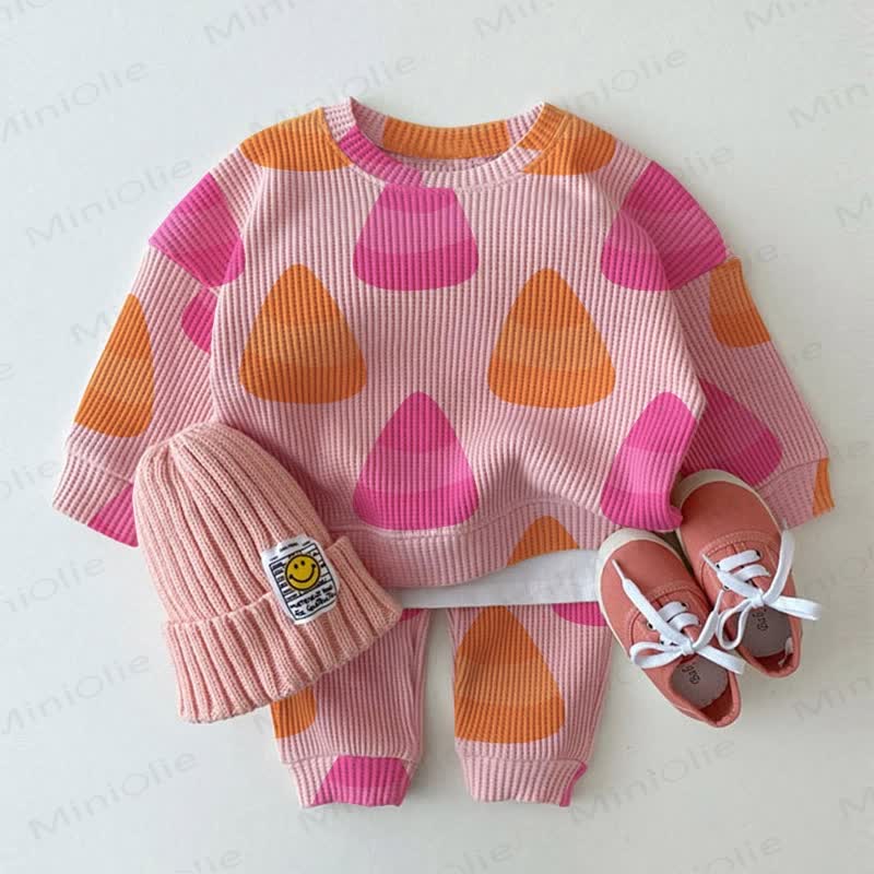 Baby Toddler Candy Corn Pink Waffle 2-piece Set - Pink - 2-3T - image 1