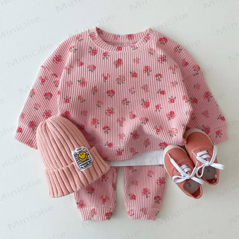 Baby Toddler Floral Pink Waffle 2-piece Set - Pink - 2-3T - image 1