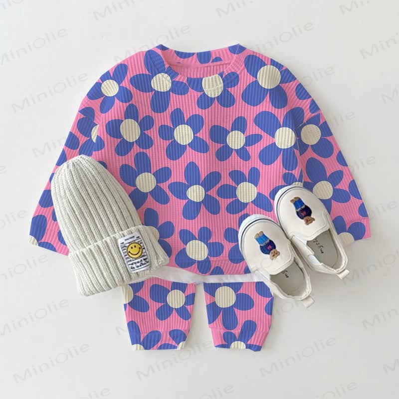 Baby Toddler Blue Flower Pink Waffle 2-piece Set - Pink - 2-3T - image 1