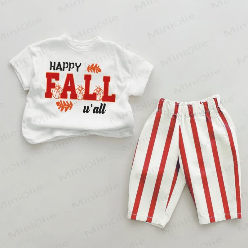 HAPPY FALL U'ALL Baby Red Vertical Striped 2-piece Set - White&Red - 2-3T - image 1