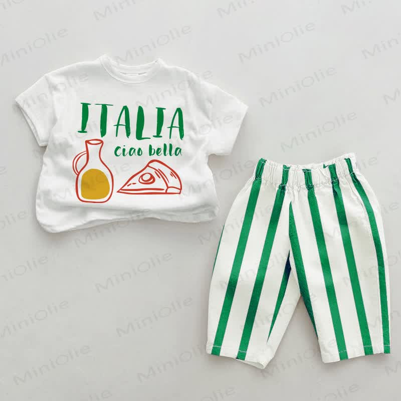 ITALIA CIAO BELLA Baby Blue/Green Vertical Striped 2-piece Set - White&Green - 2-3T - image 2