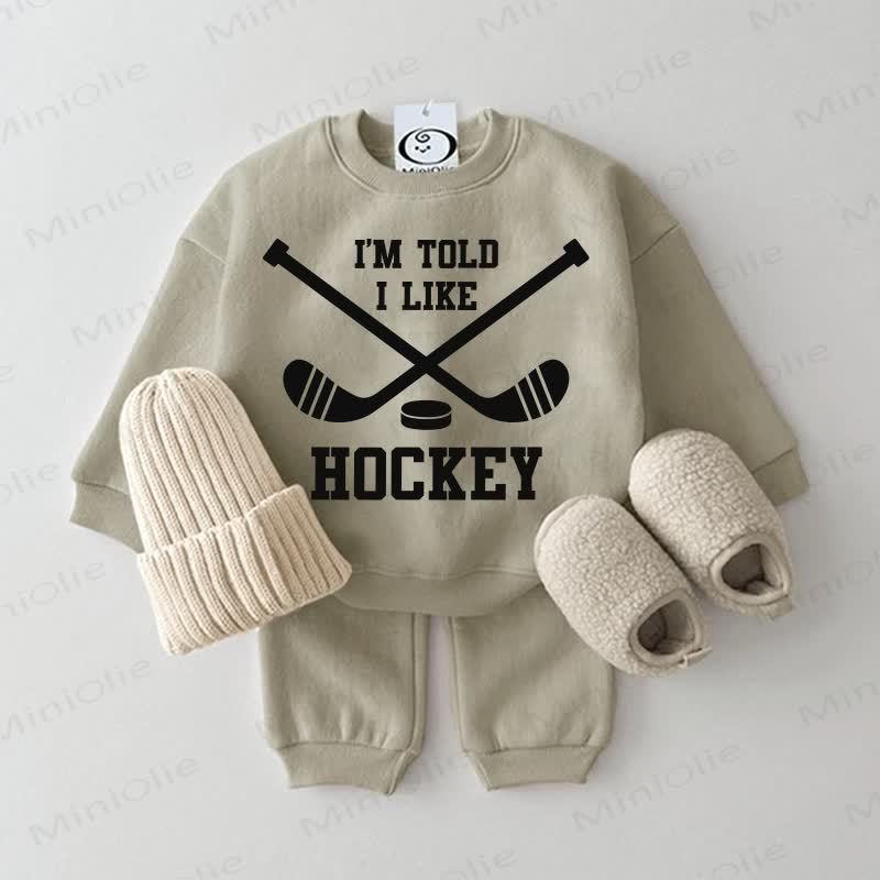 I'M TOLD I LIKE HOCKEY Baby Sweatsuit 2-piece Set - Grey Green - 2-3T - image 2