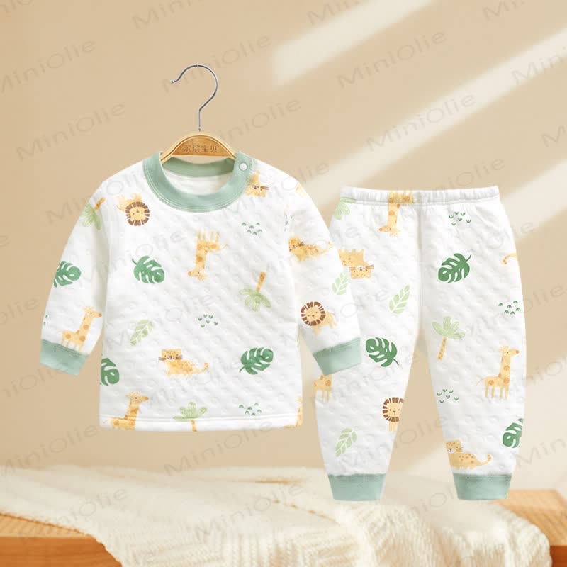 Baby Cartoon Pajamas 2-piece Set - Green Lion - 5-7T - image 2