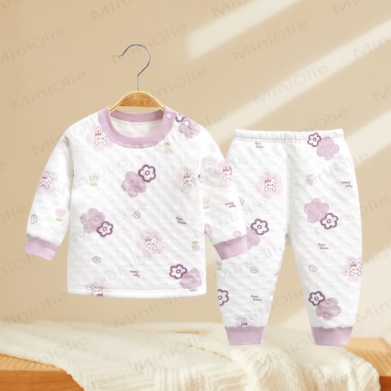 Baby Cartoon Pajamas 2-piece Set - Purple Flower - 5-7T - image 1
