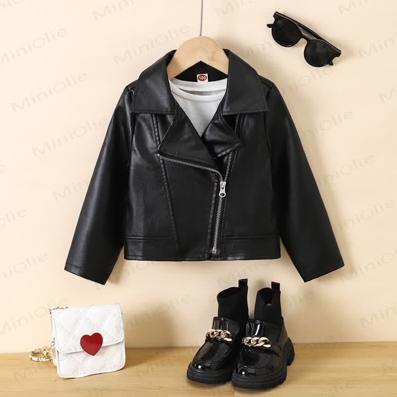 Kid Girl Cool Short Leather Jacket - Black - 10Y - image 1