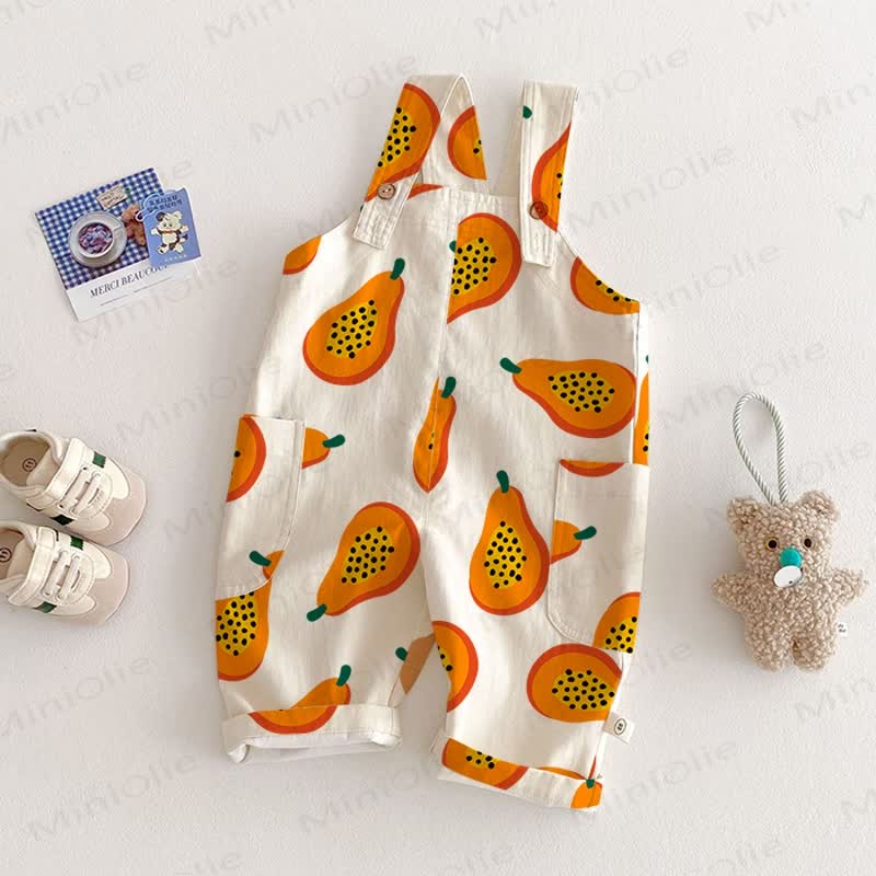 Baby Toddler Papaya Printed Overalls  - Apricot - 2-3T - image 1