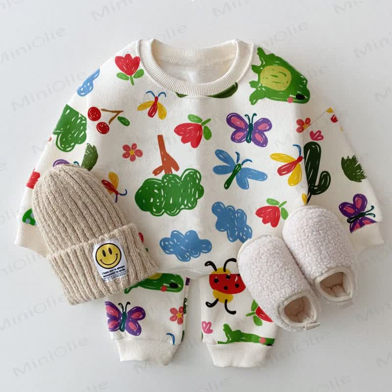 Baby Crayon Drawing Fleece Lined 2-piece Set - White - 2-3T - image 1