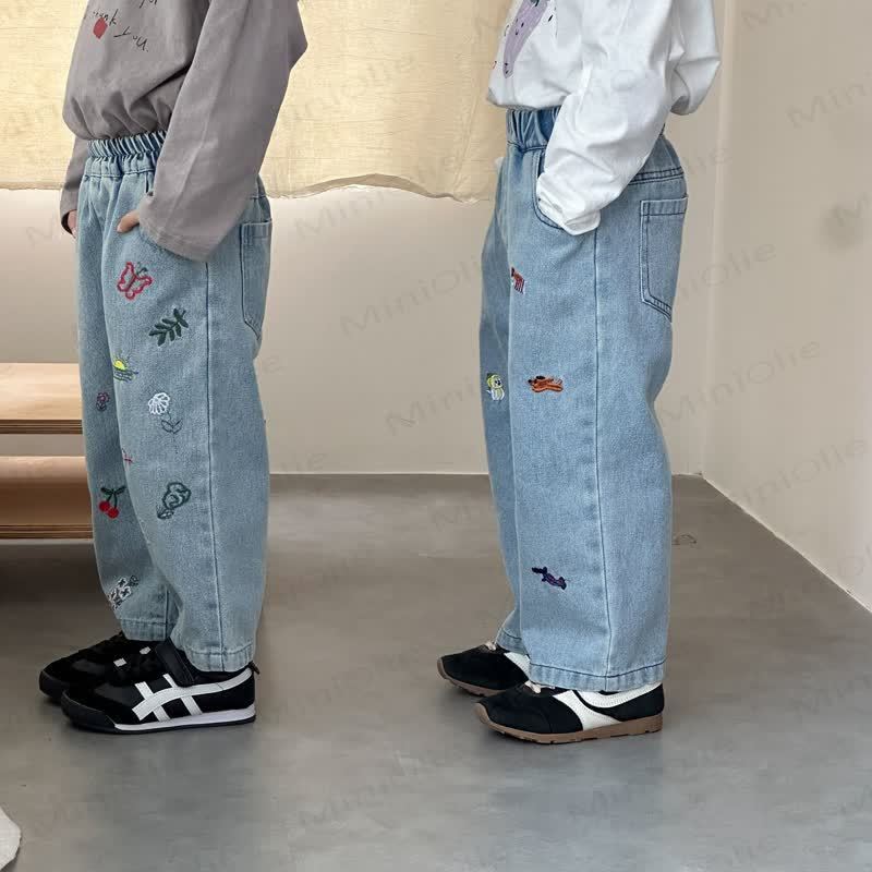 Baby Toddler Animal Plant Embroidered Denim Pants - image 3
