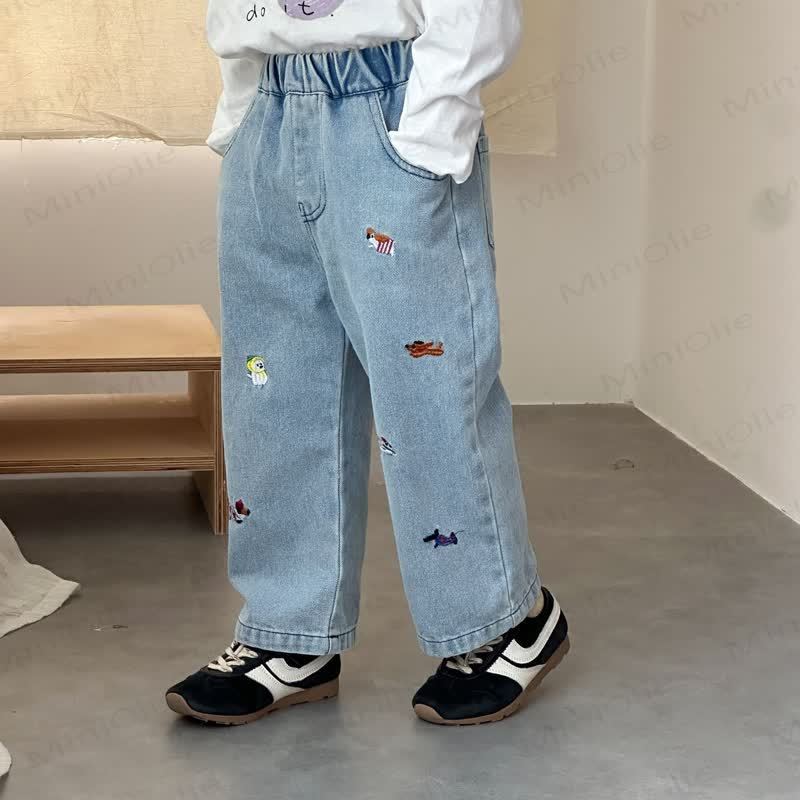 Baby Toddler Animal Plant Embroidered Denim Pants - image 4